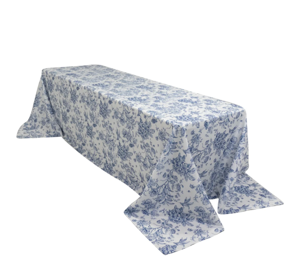 Blue Toile Polyester Tablecloth 90x156