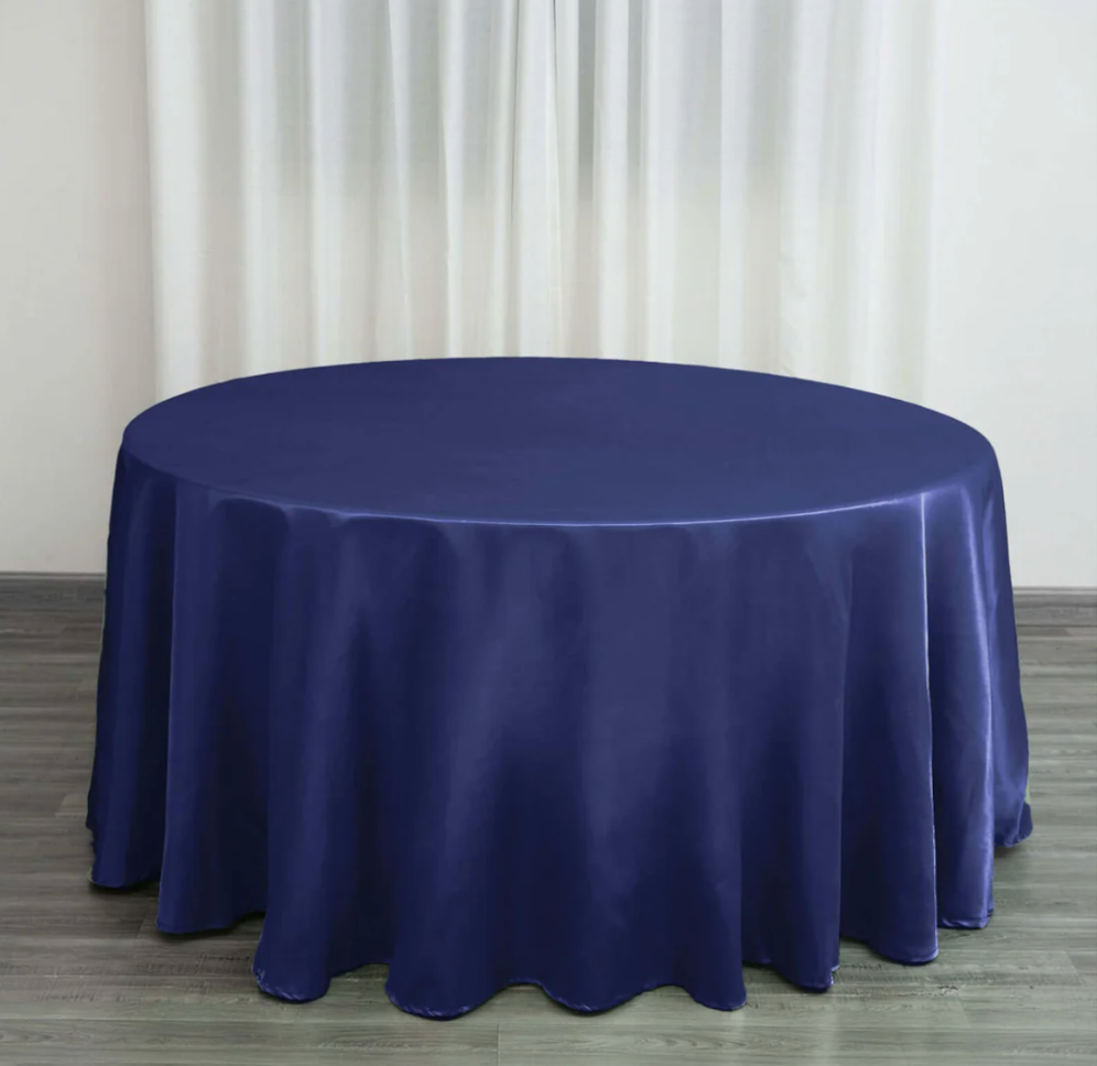 Satin Round Tablecloth Navy Blue 120"