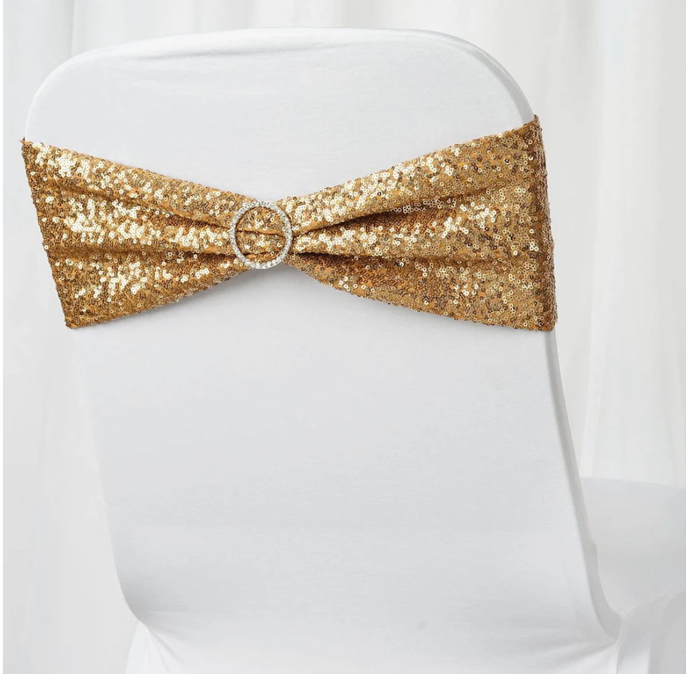 Sequin Spandex Chair Sashes 6x15 Gold