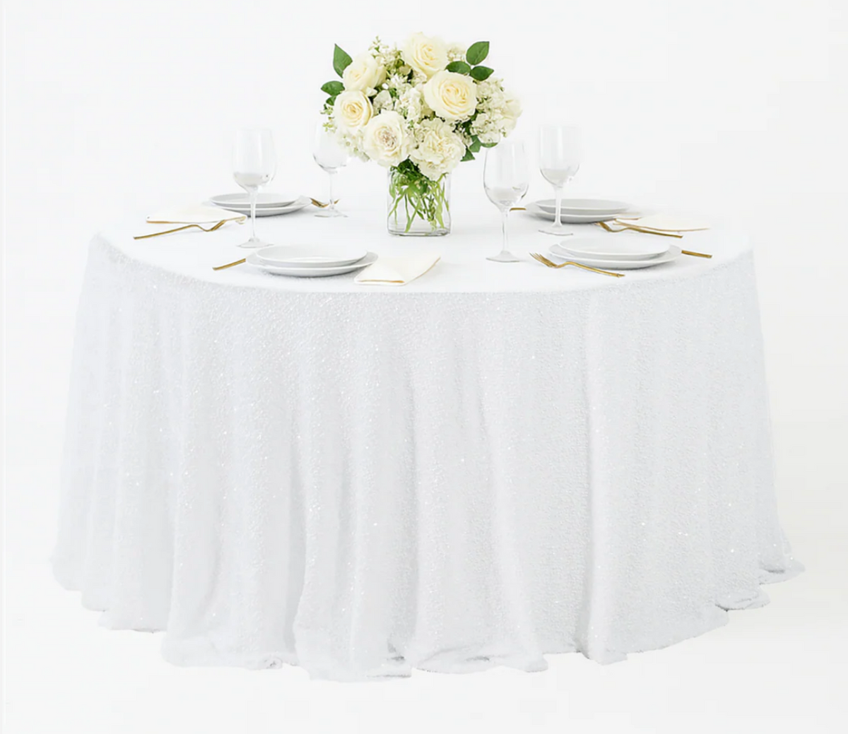 White Sequin Velvet 120" Round Tablecloth