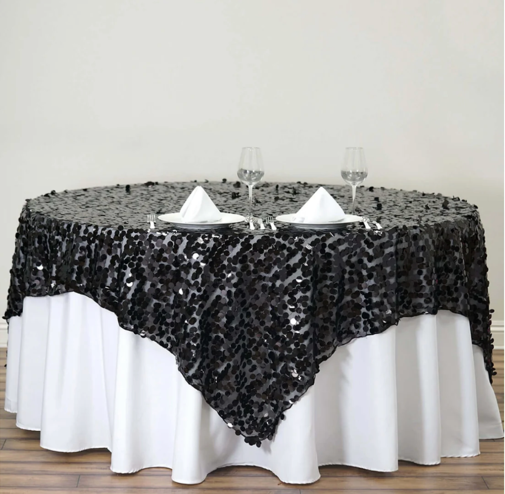 Payette Sequin Table Overlay 72x72 Black