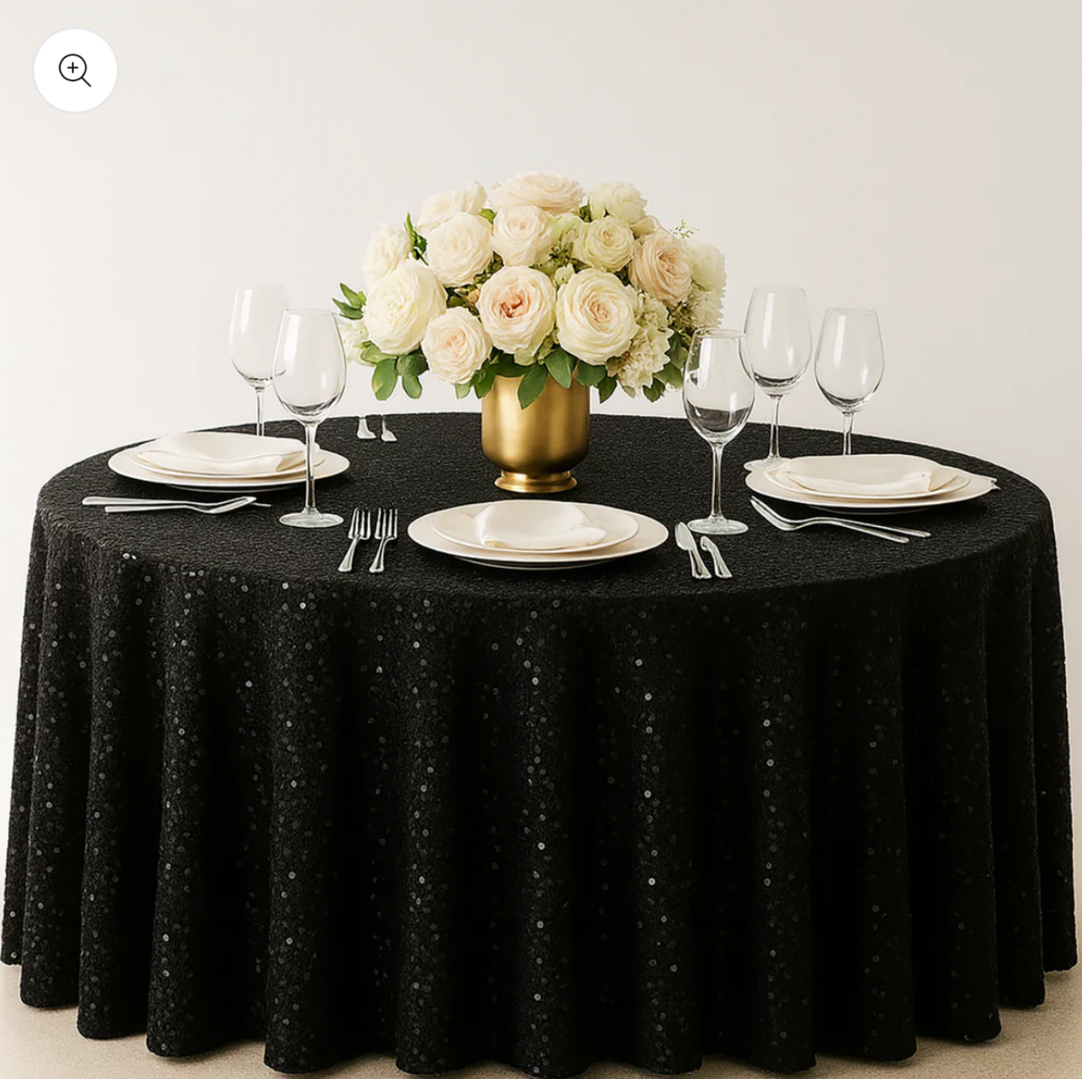 Black Sequin Velvet 132" Round Tablecloth