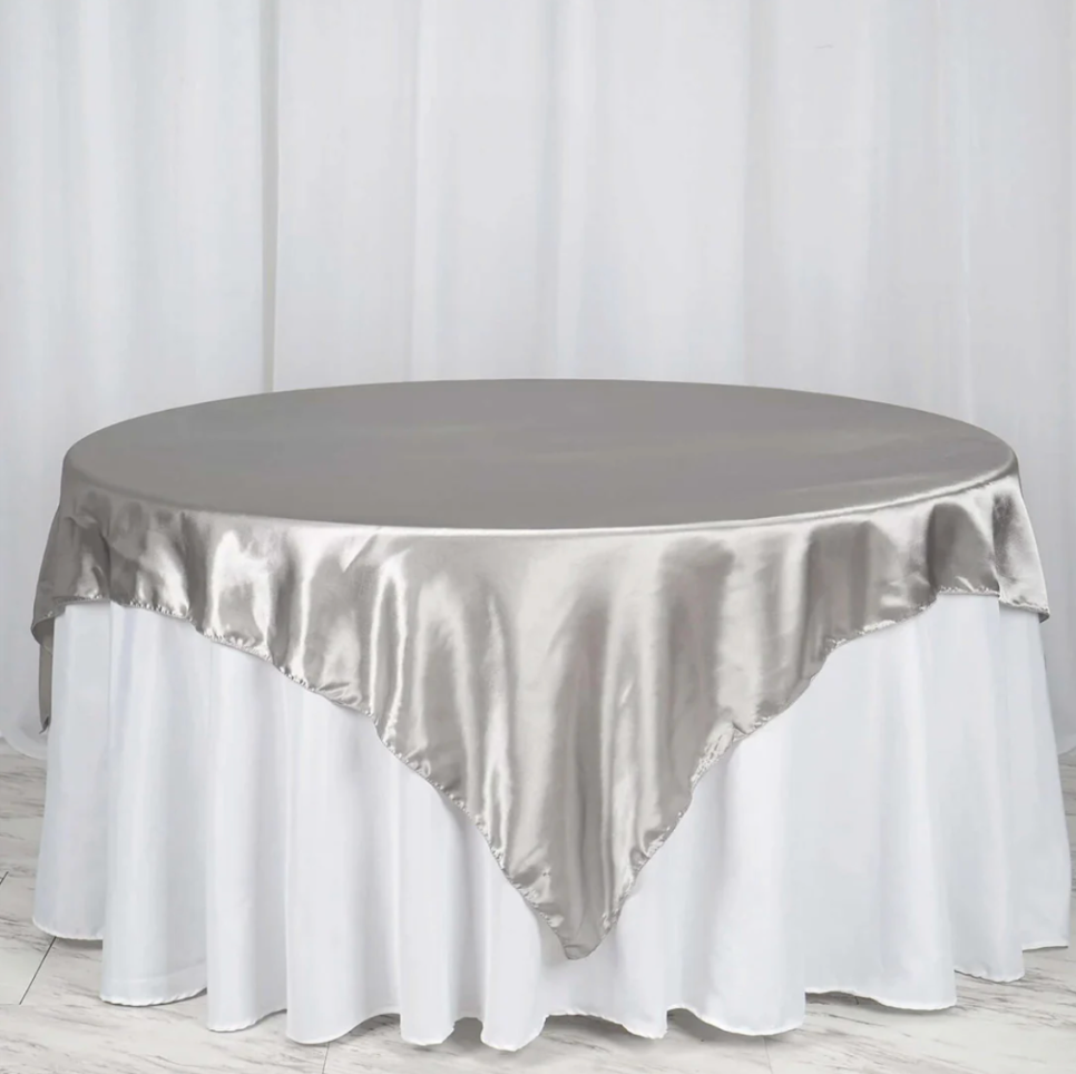 Satin Table Overlay 72x72 Silver