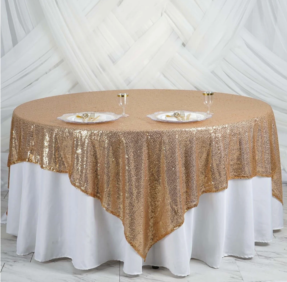 Sequin Table Overlay 90x90 Gold
