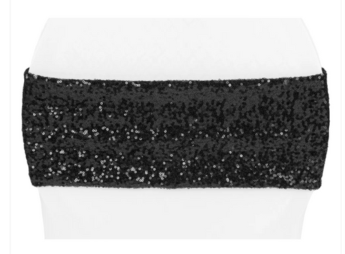 Glitz Sequin Spandex Chair Bands Black