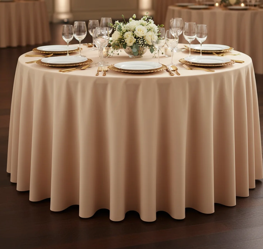 Round Premium Polyester 132" Tablecloth - Champagne