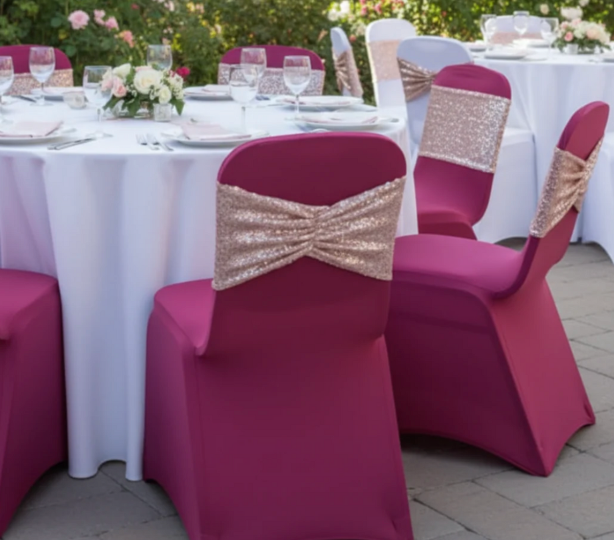 Glitz Ruffle Sequin Spandex Chair Band Sash - BlushRose Gold