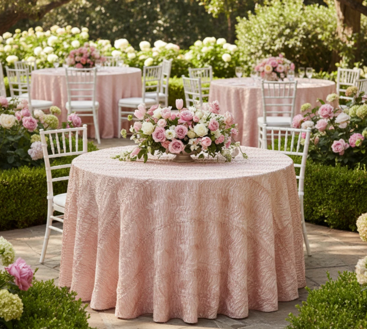 Wave Satin 120" Round Tablecloth - BlushRose Gold