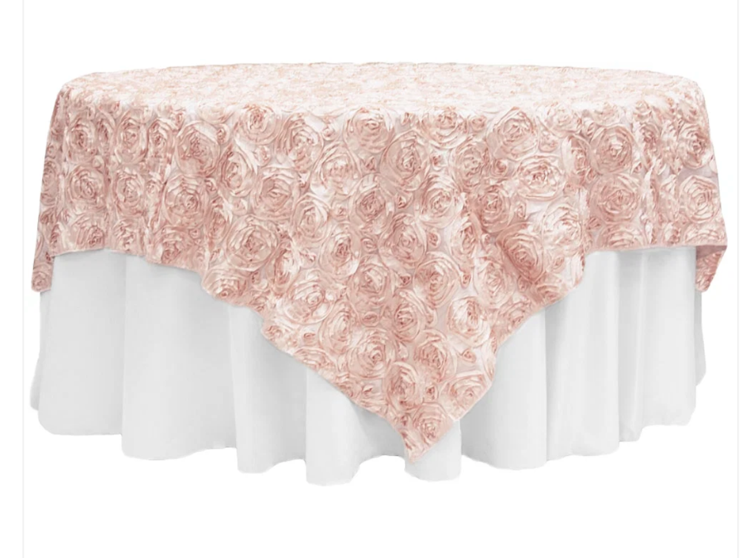 Rosette Satin Table Overlay Topper 85x85 - BlushRose Gold