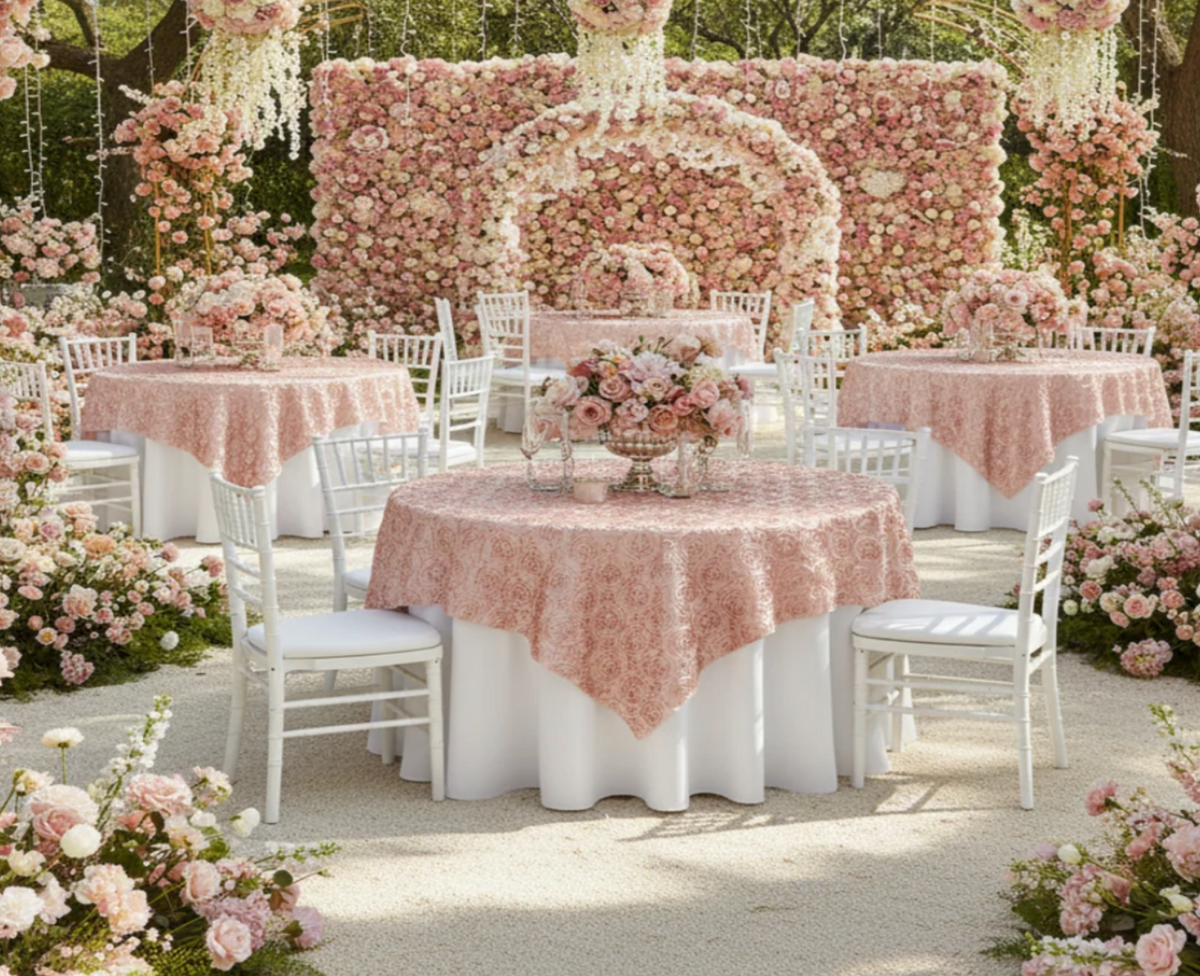 Rosette Satin Table Overlay Topper 85x85 - BlushRose Gold