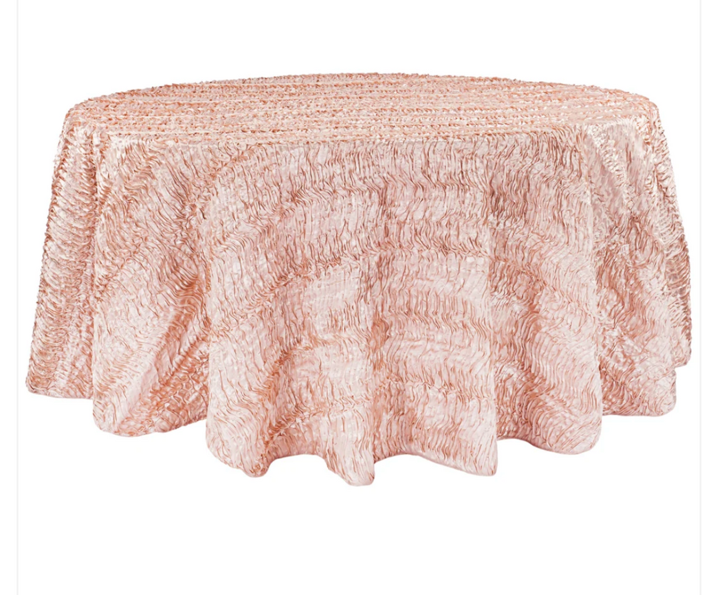 Wave Satin 120" Round Tablecloth - BlushRose Gold
