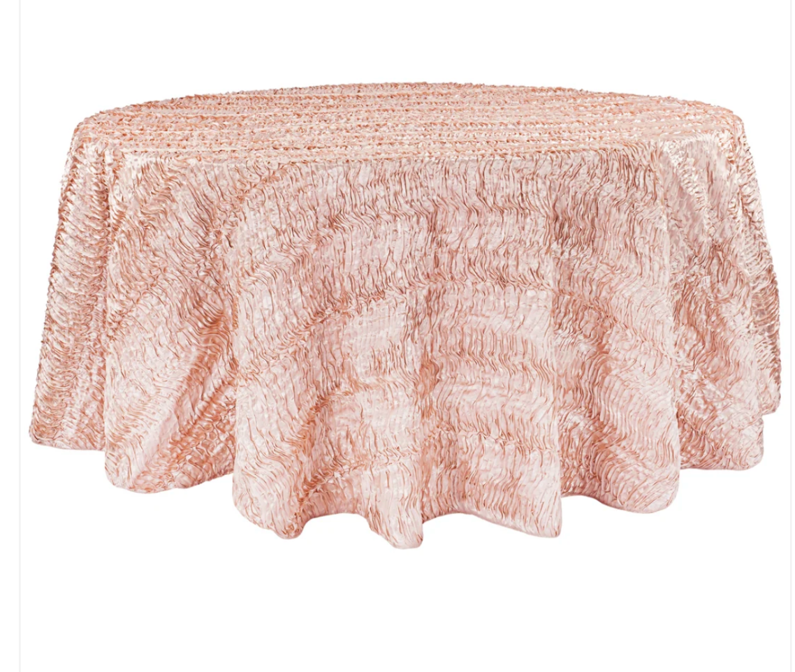 Wave Satin 120" Round Tablecloth - BlushRose Gold