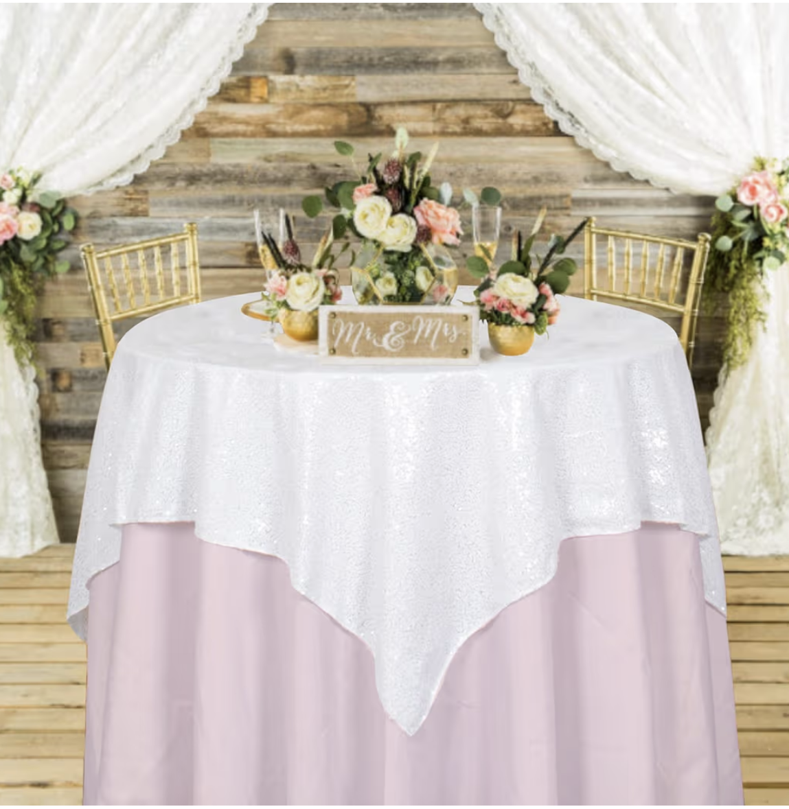 Sequin Table Overlay 90"x90" white